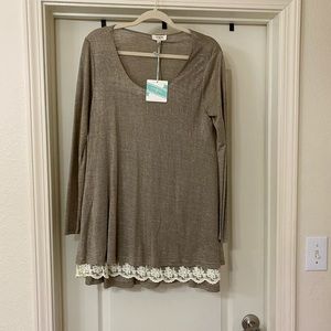 NEW Brown dress with lace trim- Medium